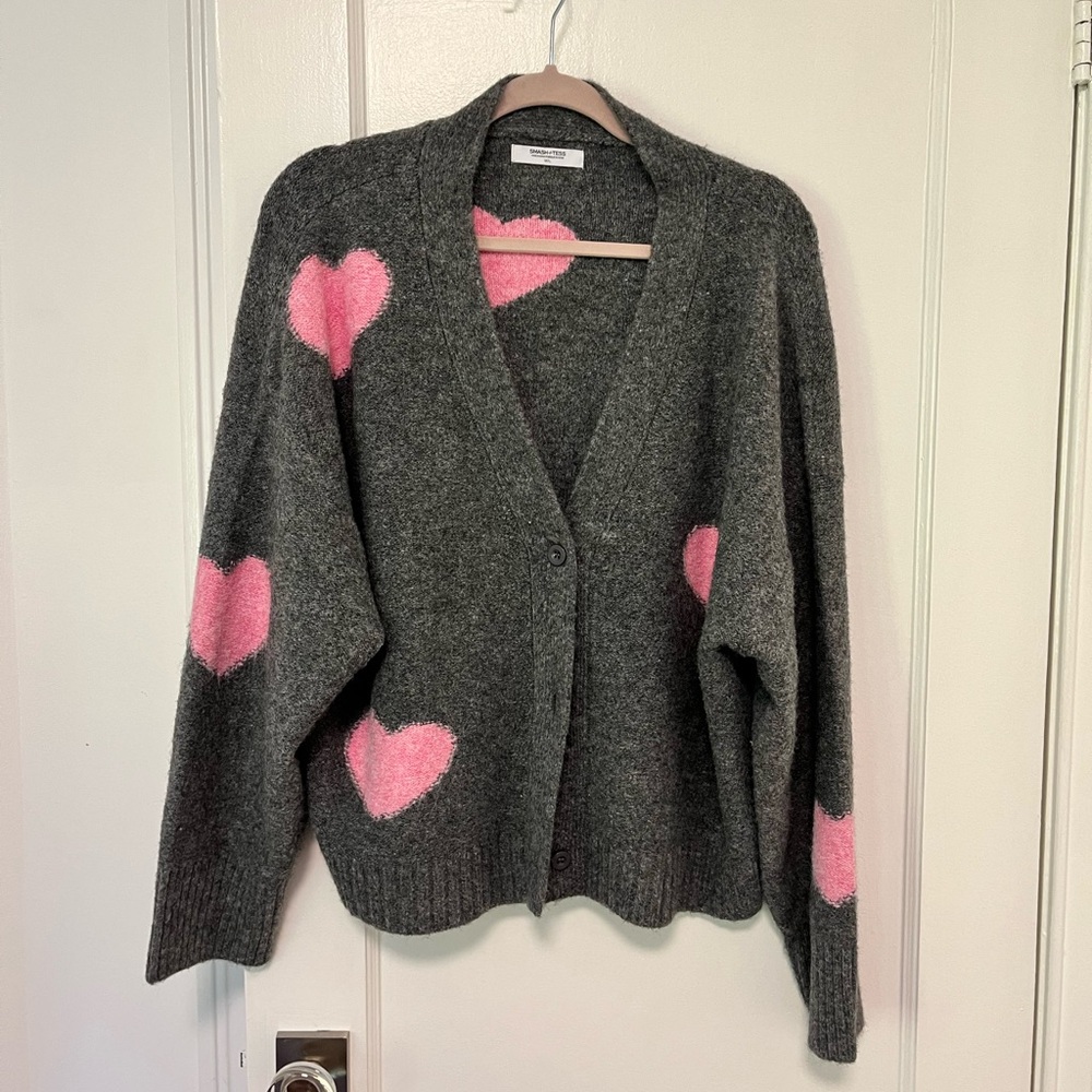 Smash & Tess Gray and Pink Heart Sweater